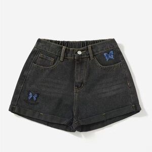 NWOT Butterfly Embroidery Washed Black Denim Shorts